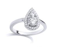 (R) Jewelco London Rhodium Plated Sterling Silver CZ Pearl Halo Solitaire-Style Duology Cluster Engagement Ring - GSR1030