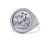 (R) Jewelco London Sterling Silver St George Dragon Slayer Basket Half-Sovereign-Size Ring (not a sovereign coin) - ARN082