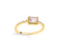 (R) Jewelco London Yellow Gold-Plated Sterling Silver Peach Emerald CZ Beaded Pink Pool Oblong Solitaire Ring - GSR1075