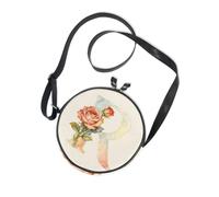 R Letter Flower Round Small Black Crossbody Purse for Women Comfort with Adjustable Strap Black Handbag Go shopping Canvas Messenger Purse
