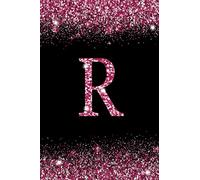 R: Letter R Initial Alphabet Monogram Notebook Monogrammed confetti Writing Journal Printed Glitter Black and pink, Diary Planner Gift For Kids Girls Women