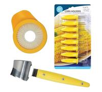 R&M Corn Gadget Bundle - Corn Prep & Serve Set with Corn Cob Holders, Round Corn De-Silking Brush & Corn Butter Knife - Kitchen Tools for Easy Corn on the Cob