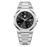 R&M ORIENT Men's Arabic Numeral Watch Stainless Steel Analogue Quartz Sapphire Crystal Designer Large Wrist Watch Men Fashion Waterproof with Arabic Calendar Date, Silver-Black, Lamassu, Designer