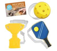 R&M Pickleball Cookie Cutter 3-Piece Gift Set-Includes Pickleball Paddle, Mini Circle, Trophy Cookie Cutter with Recipe Card - Steel