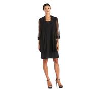 R&M Richards Women's 2 Piece Mesh Panel Beaded Neck Jacket Dress, Black, 12