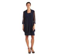 R&M Richards Women's 2 Piece Mesh Panel Beaded Neck Jacket Dress, Navy, 14