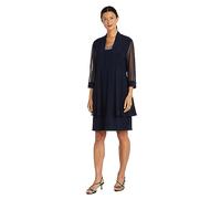 R&M Richards Women's 2 Piece Mesh Panel Beaded Neck Jacket Dress, Navy, 20