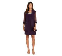 R&M Richards Women's 2 Piece Mesh Panel Beaded Neck Jacket Dress, Plum, 10 UK