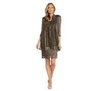 R&M Richards Womens 2PC Metallic Dress with Jacket, Black / Gold, 16