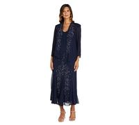 R&M Richards Women's Beaded Chiffon Jacket Dress, Navy, 12