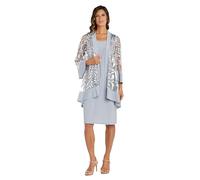 R&M Richards Womens Drape-Front Printed Two Piece Dress, Silver, 8 Petite