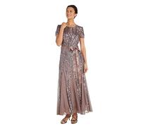 R&M Richards Women's Evening Gown with Satin Waist Tie Dress, Mocha, 20