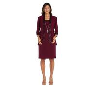 R&M Richards Women's Formal Jacket Dress with Attached Necklace Suit Set, Burgundy, 24 Plus