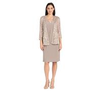 R&M Richards Women's Glitter Lace Jacket Dress, Champagne, 14 Plus