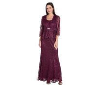 R&M Richards Women's Glitter Lace Peplum Ensemble Dress, Wine, 10