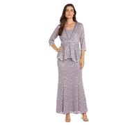 R&M Richards Womens Glitter Lace Two Piece Dress, Orchid, 16