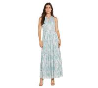 R&M Richards Women's Metallic Bloom Pleated Maxi Dress, Sage/Silver, 20 Plus
