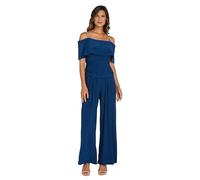 R&M Richards Women's Off The Shoulder Wide-Leg Ruched Bodice Jumpsuit, Peacock, 14 Plus