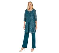 R&M Richards Women's Pearl Glow Lace Pant Set, Emerald, 12 Petite