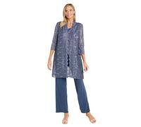 R&M Richards Womens Plus Sequined Lace Pant Suit, Cadet, 8