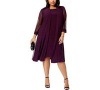 R&M Richards Women's Plus Size Formal Knee Length Jacket Dress Plum