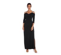 R&M Richards Womens Rhinestone Ruched Evening Dress, Black, 12