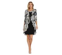 R&M Richards Women's Scroll Chic Jacket Dress Set, Black/Tan, 14