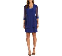 R&M Richards Womens Two-Piece Embellished Ruffled Dress with Jacket Bl