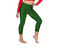 R&N FASHIONS - Girls Capri Length Plain Leggings - Kids Teen Basic Stretchy Full Length Shiny- Comfortable Super Soft Kids Stretchy Pants for Dance, Gymnastics, Ballet(Green-9-10 Years)