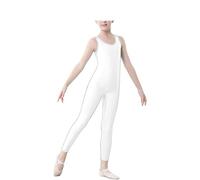 R&N FASHIONS Girls Kids Catsuit Sleeveless Dance Unitard Gymnastics Footless Cat Suit Dance (White, 7-8 Years)
