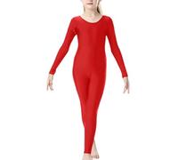 R&N FASHIONS Girls Ladies Full Sleeve Footless Catsuit Scoop Neckline Footless Dance Unitard for Ballet, Dance, Acrobatics, Gymnastic Performance (Red, 13-14 Years)