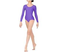 R&N FASHIONS - Girls Long Sleeve Leotard - Shiny Nylon - Comfortable Fit - Performance Wear - Dance Class Essential - Ballet Gymnastics, Dance, School, Sportswear, Swimming (Purple, 7 years)