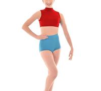 R&N FASHIONS - Girls Polo Neck Sleeveless Crop Top - Shiny Nylon - Summer Wear - High Neck - Perfect for Dance Yoga, School, Sports, Cycling Training (Red, 5 Years, 5_Years)