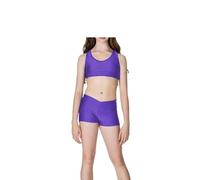 R&N FASHIONS - Girls Shiny Crop Top and Hot Pants Set - High Waist - Plain & Stretchy - Perfect for Yoga, Ballet, Gymnastics, School, Sportswear(Purple, 9 Years, 9_Years)