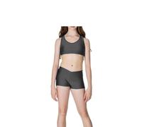 R&N FASHIONS - Girls Shiny Crop Top and Hot Pants Set - High Waist - Plain & Stretchy - Perfect for Yoga, Ballet, Gymnastics, School, Sportswear(Black, 9 Years, 9_Years)