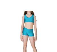 R&N FASHIONS - Girls Shiny Crop Top and Hot Pants Set - High Waist - Plain & Stretchy - Perfect for Yoga, Ballet, Gymnastics, School, Sportswear(Turquoise, 9 Years, 9_Years)