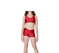 R&N FASHIONS - Girls Shiny Crop Top and Hot Pants Set - High Waist - Plain & Stretchy - Perfect for Yoga, Ballet, Gymnastics, School, Sportswear(red, 11 Years, 11_Years)