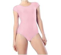 R&N FASHIONS Girls Shiny Short Sleeve Gymnastics Leotard | Stretch Dancewear for Ballet, Stage, Performance, Class, Practice | Soft Nylon Elastane Fabric - Baby Pink 7-8 Years