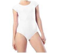 R&N FASHIONS Girls Shiny Short Sleeve Gymnastics Leotard | Stretch Dancewear for Ballet, Stage, Performance, Class, Practice | Soft Nylon Elastane Fabric - White 9-10 Years