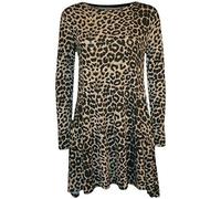 R&N FASHIONS - Kids Printed leoprad Skull Roses Skater Swing Dress Plus Size- Long Sleeve - Round Neck - Festive Party Novelty Dress - Pullover for Women Brown Leopard 11-12 Yrs