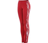 R&N FASHIONS Ladies LACE Leggings Side Panel Sexy Lacey Side Viscose Leggings (Red, 12-14)