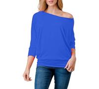 R&N FASHIONS Ladies Off Shoulder Batwing Long Sleeved Plain T-Shirt Womens Tunic Party Clubbing Top