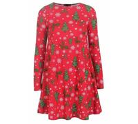 R&N FASHIONS - Ladies Red Christmas Tree Print Skater Swing Dress - Long Sleeve - Round Neck - Christmas Festive Party Novelty Dress (as8, Numeric, Numeric_8, Numeric_10, Regular, Regular)