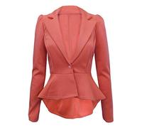 R&N FASHIONS Ladies Slim Fit Long Sleeve Peplum Frill Blazer Jacket Coat with Cropped Design, Stretch Fabric and Elegant Tailoring for Office or Evening Wear (Coral, 14)