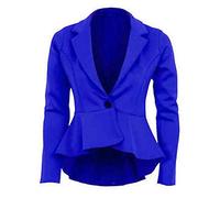 R&N FASHIONS Ladies Slim Fit Long Sleeve Peplum Frill Blazer Jacket Coat with Cropped Design, Stretch Fabric and Elegant Tailoring for Office or Evening Wear (Royal Blue, 12)