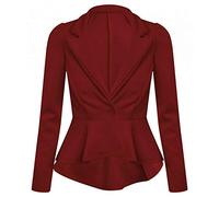 R&N FASHIONS Ladies Slim Fit Long Sleeve Peplum Frill Blazer Jacket Coat with Cropped Design, Stretch Fabric and Elegant Tailoring for Office or Evening Wear (Wine, 12)