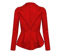 R&N FASHIONS Ladies Slim Fit Long Sleeve Peplum Frill Blazer Jacket Coat with Cropped Design, Stretch Fabric and Elegant Tailoring for Office or Evening Wear (Red, 14)