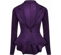 R&N FASHIONS Ladies Slim Fit Long Sleeve Peplum Frill Blazer Jacket Coat with Cropped Design, Stretch Fabric and Elegant Tailoring for Office or Evening Wear (Purple_8)