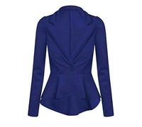 R&N FASHIONS Ladies Slim Fit Long Sleeve Peplum Frill Blazer Jacket Coat with Cropped Design, Stretch Fabric and Elegant Tailoring for Office or Evening Wear (Navy Blue, 10)