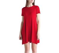 R&N FASHIONS Ladies Women's Short Sleeve Swing Plain Skater Dress (Red, 10, Numeric_10)
